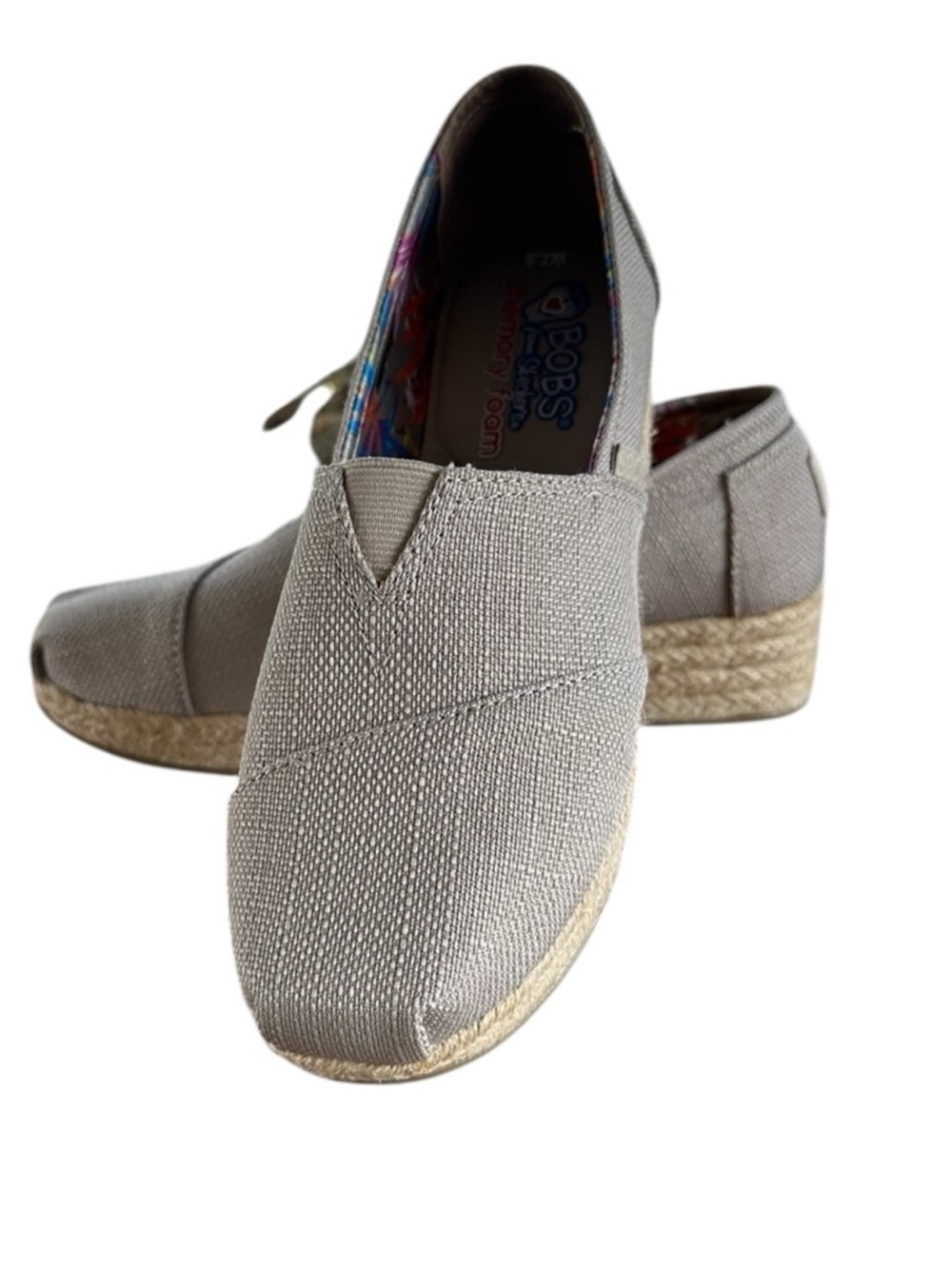 BOBS by Skechers Beige Canvas Slip-On Memory Foam Casual Women’s Shoes - Picture 7 of 11